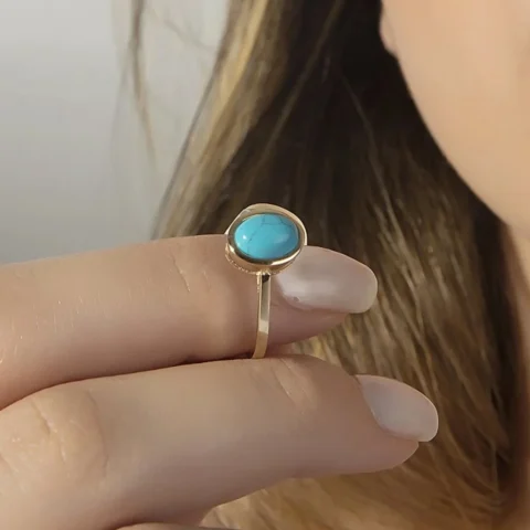 14 Ayar Altın Firuze Yüzük Resim 1