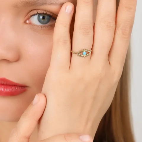 14 Ayar Altın Mavi Göz Yüzük Resim 2