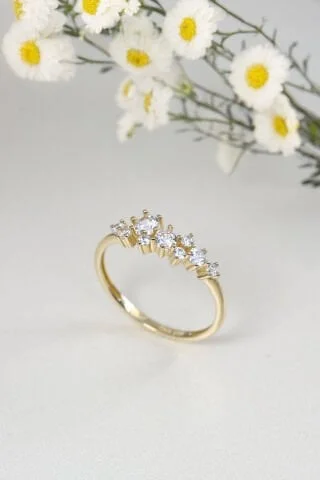 14 Ayar Altın Modern Tasarım Taşlı Yüzük Resim 1