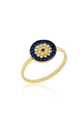 14 Ayar Altın Nazarlıklı Sosyete Gözlü Yüzük Resim 2