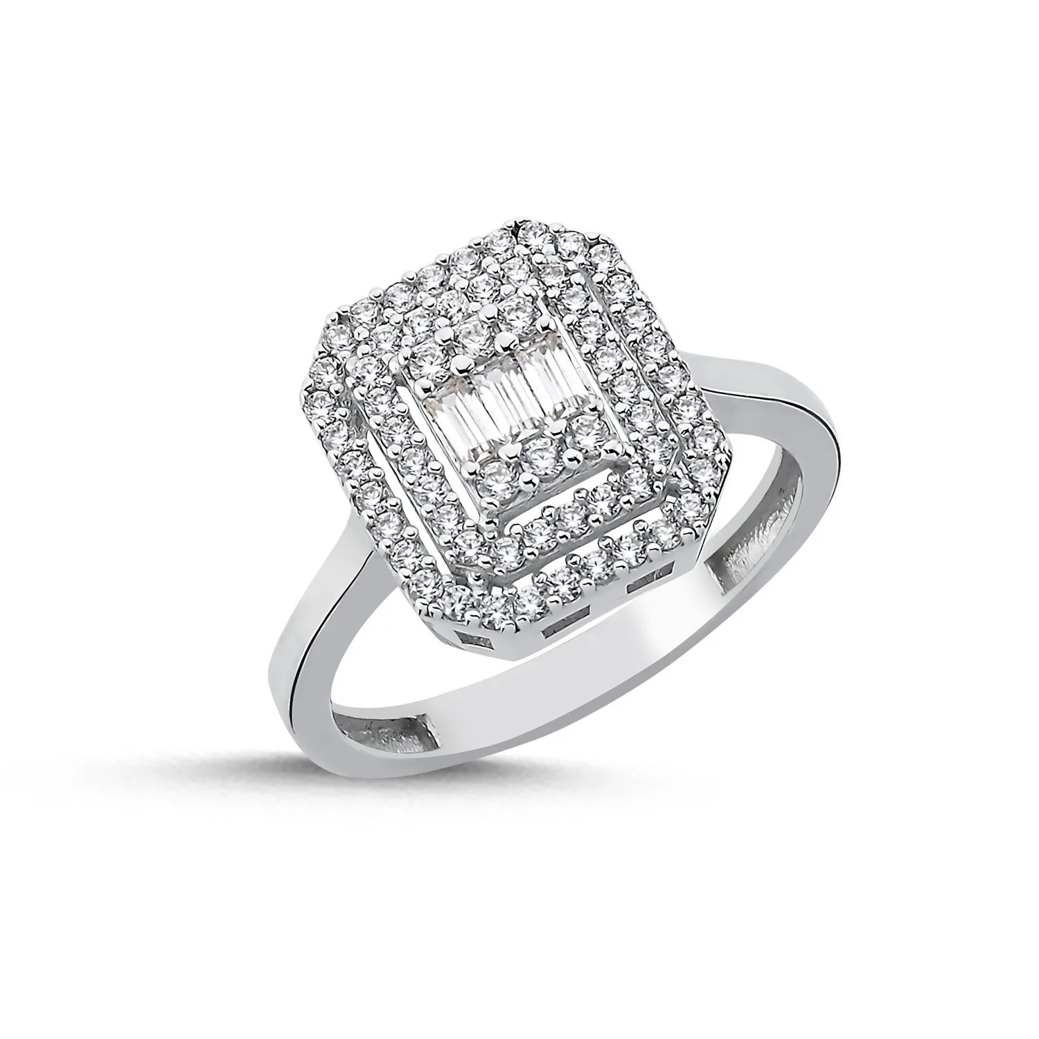 Çift Sıra Taşlı Baget Altın Yüzük Resim 1