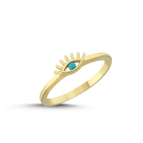 Firuze Taşlı Göz Modeli Altın Yüzük Resim 1