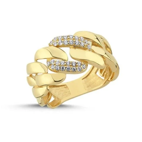 Gurmet Zincir Modeli Taşlı Altın Yüzük Resim 1