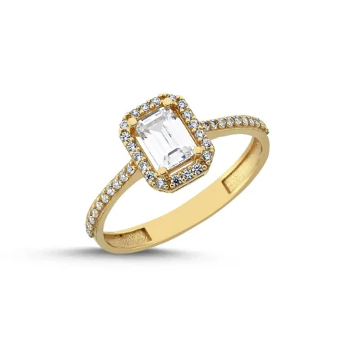 Klasik Baget Taşlı Altın Yüzük Resim 1