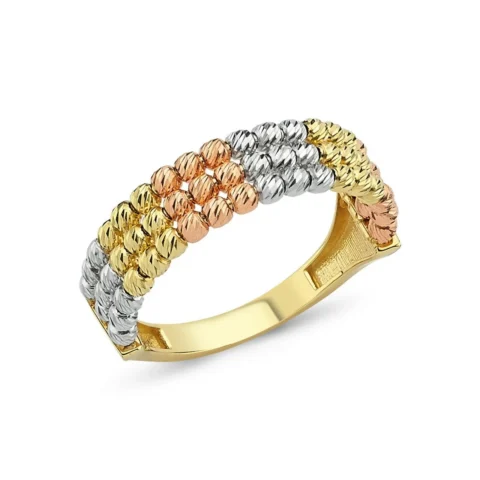 Üç Sıra Dorika Toplu Altın Yüzük Resim 1